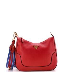 Prada Striped Strap Zip Hobo Vitello #239674P16B